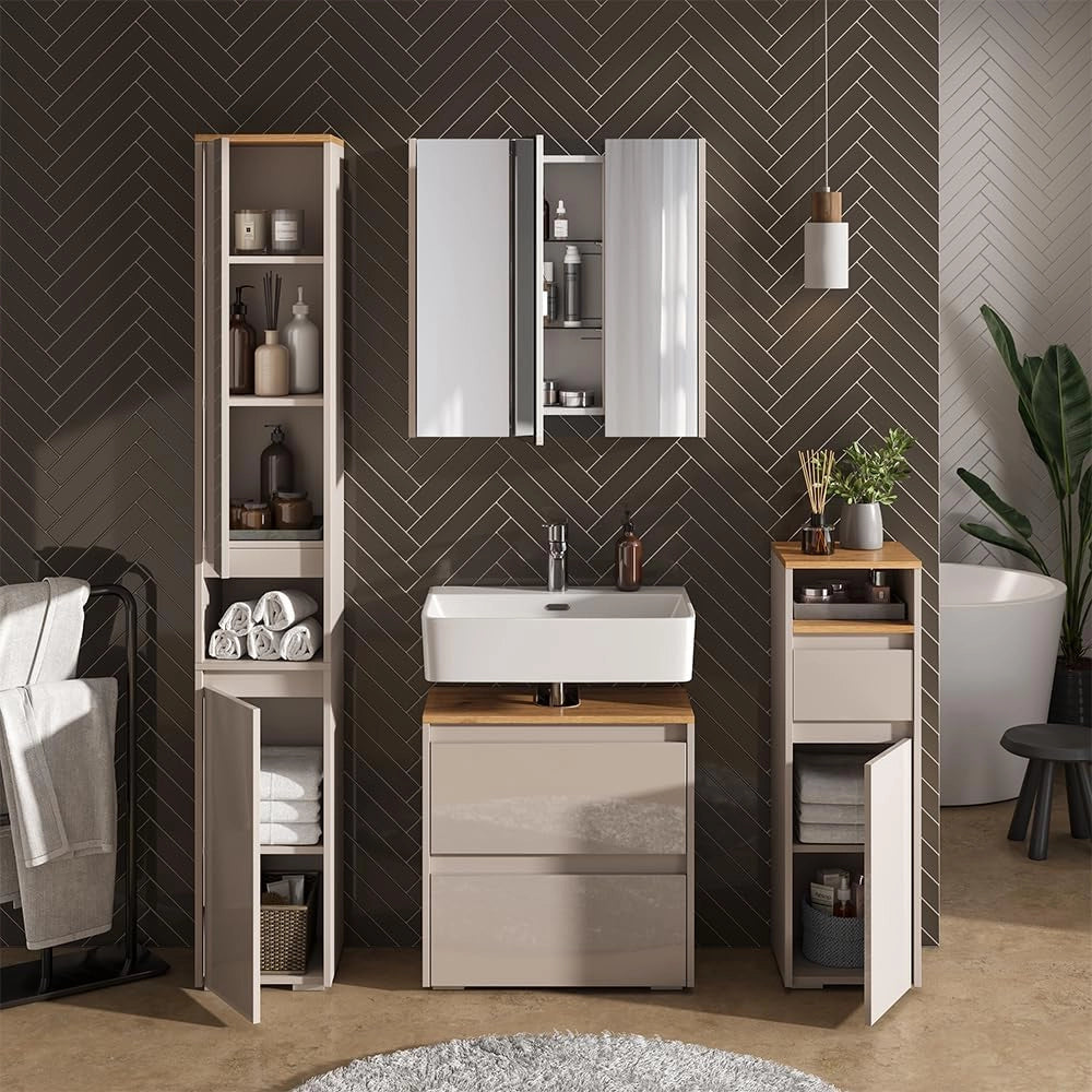 Mobile sottolavabo per bagno Majest, Antracite/Artisan, 60.1 x 62 cm con 2 cassetti