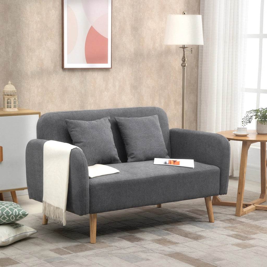 DIVANO 2 POSTI 130x70x80 cm Grigio in poliestere con 2 cuscini