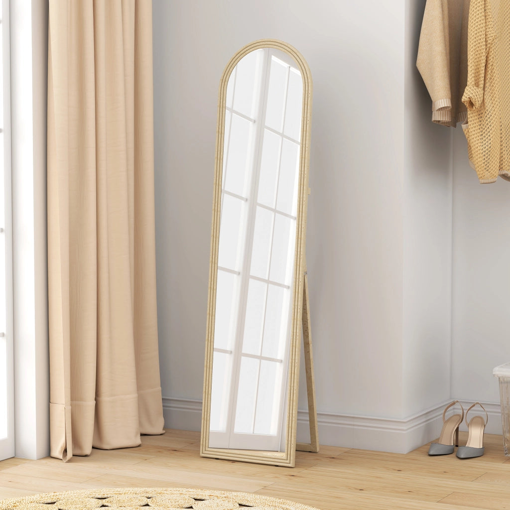 Specchio da Terra e Parete a Figura Intera con Cavalletto 40x160 cm Cornice Effetto Pietra in PS Beige