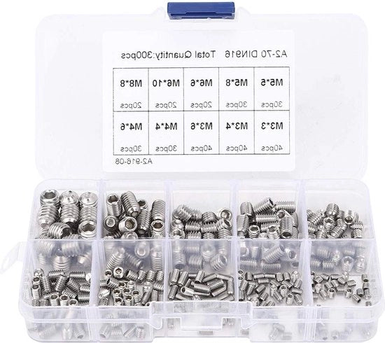 300 pezzi di acciaio inox 304 M3 M4 M5 M6 M8 - viti a 6 guglie - set combinato - scatola di plastica - lunga durata.