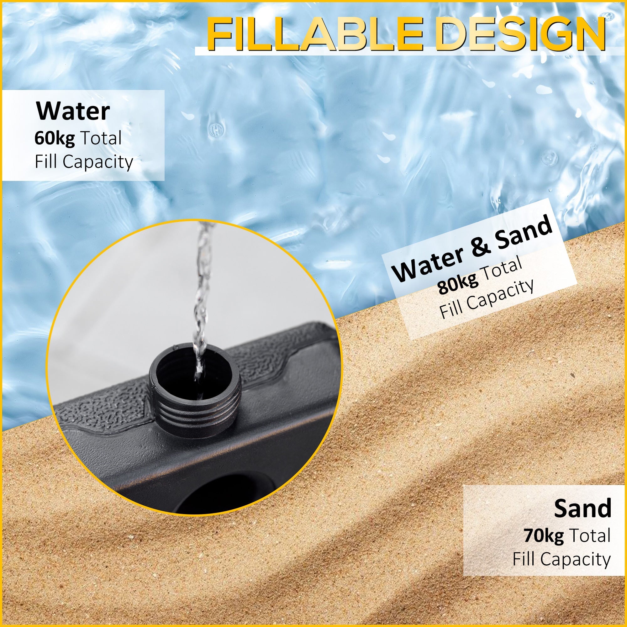 Base per Ombrellone da 4 Pezzi Riempibili con Acqua o Sabbia e Ganci di Connessione   Nero