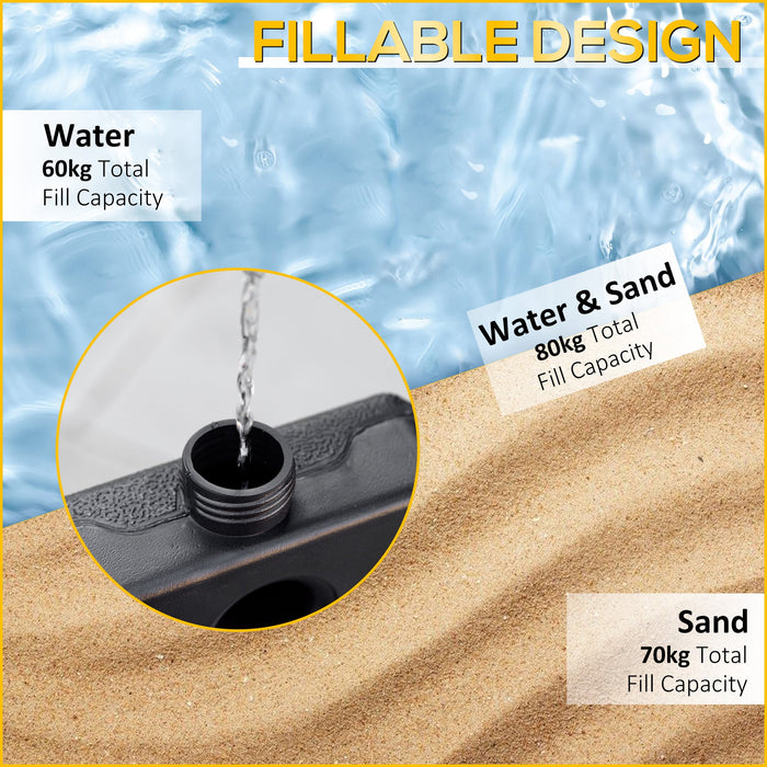 Base per Ombrellone da 4 Pezzi Riempibili con Acqua o Sabbia e Ganci di Connessione   Nero