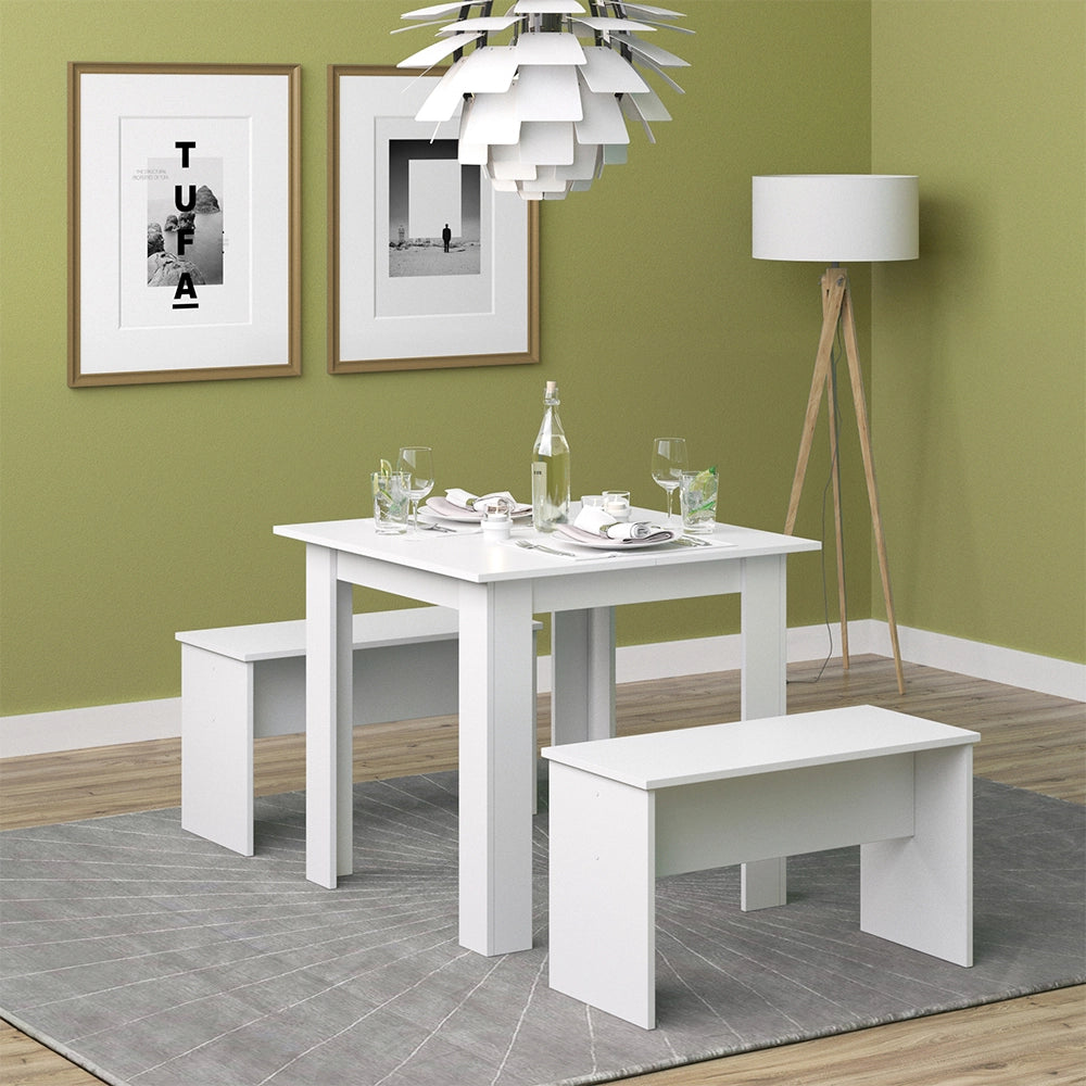 Vicco Set di tavoli da pranzo Bianco 80 x 80 cm con 2 panche