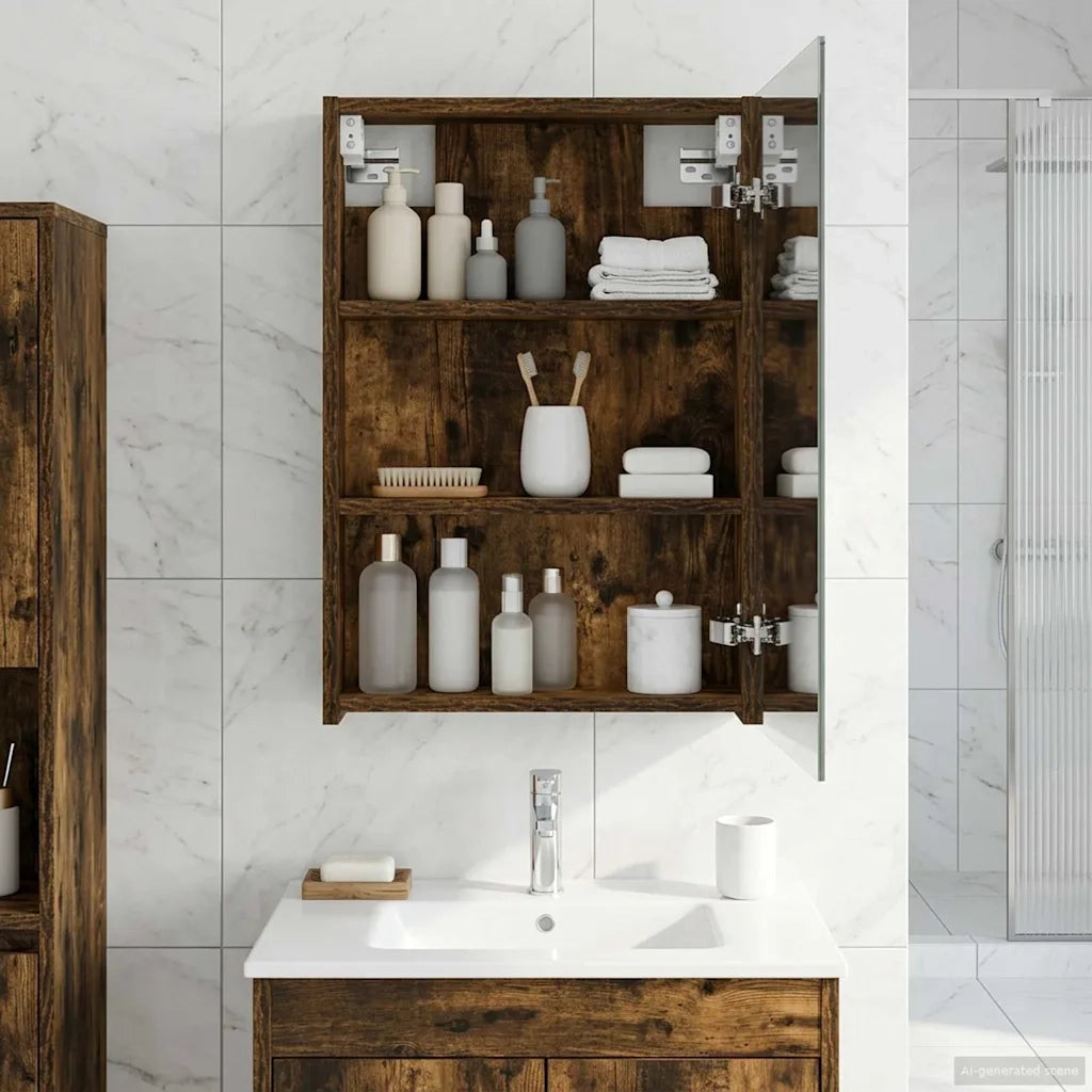 Mobiletto per specchio da bagno Rovere fumé 40 x 10,5 x 60,5 cm 889027