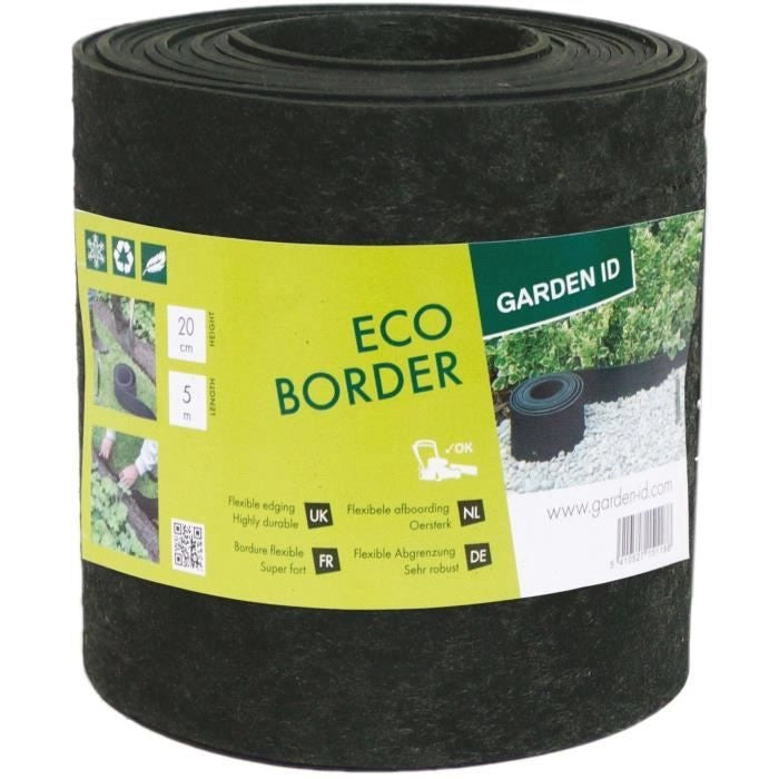 Bordura da giardino in gomma riciclata - GARDEN ID Eco Border - 5 m H20 cm - Indistruttibile - Installazione flessibile, diritta o curva.