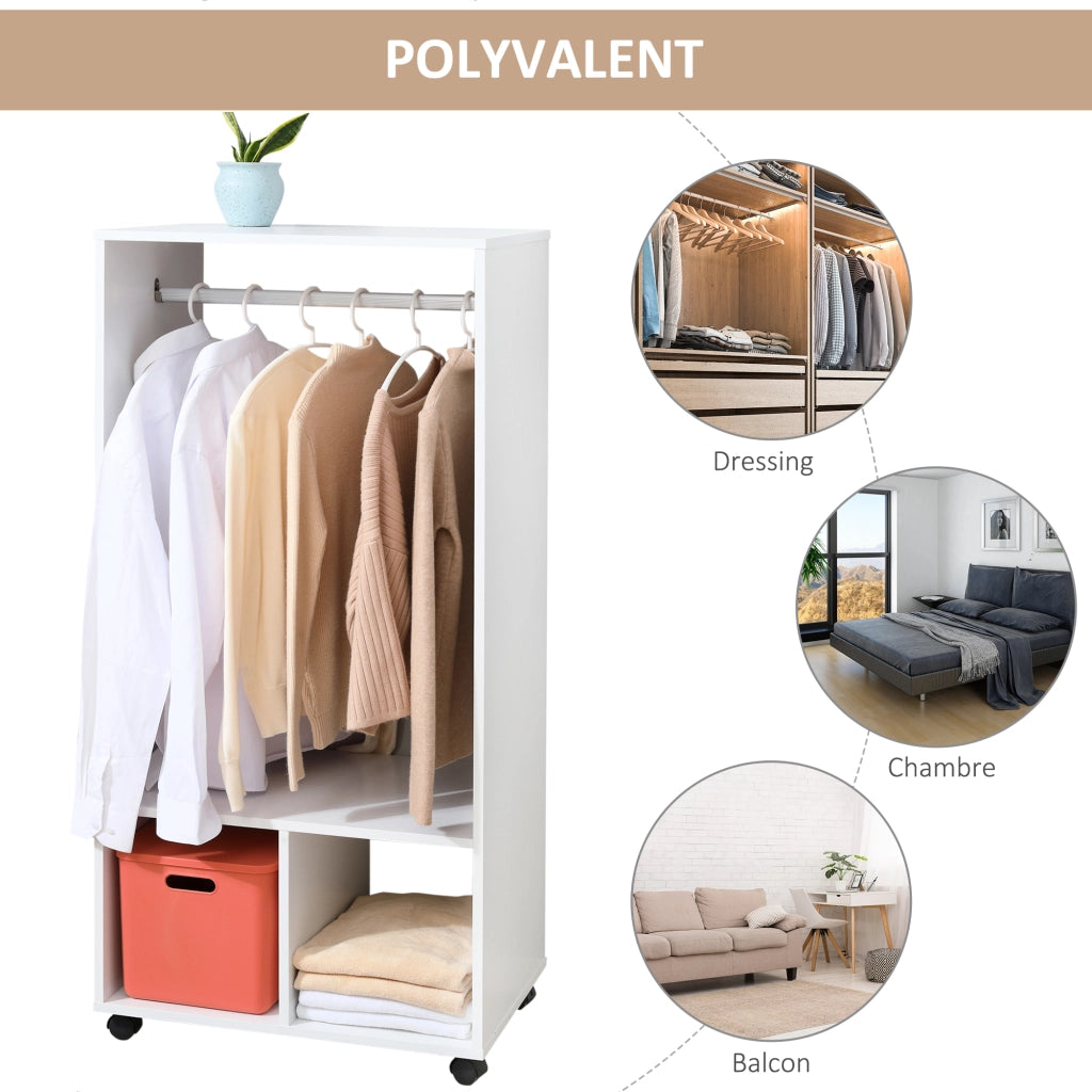 Guardaroba mobile con appendiabiti e ripiani ¨C Xylo ¨C bianco, 4 ruote, 60x40x128 cm