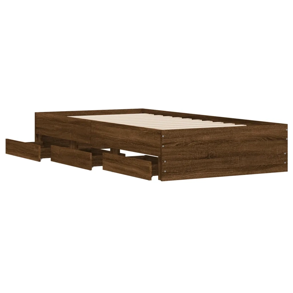 Letto singolo | Letto per adulti | Giroletto Cassetti Rovere Marrone 90x190 cm Legno Multistrato