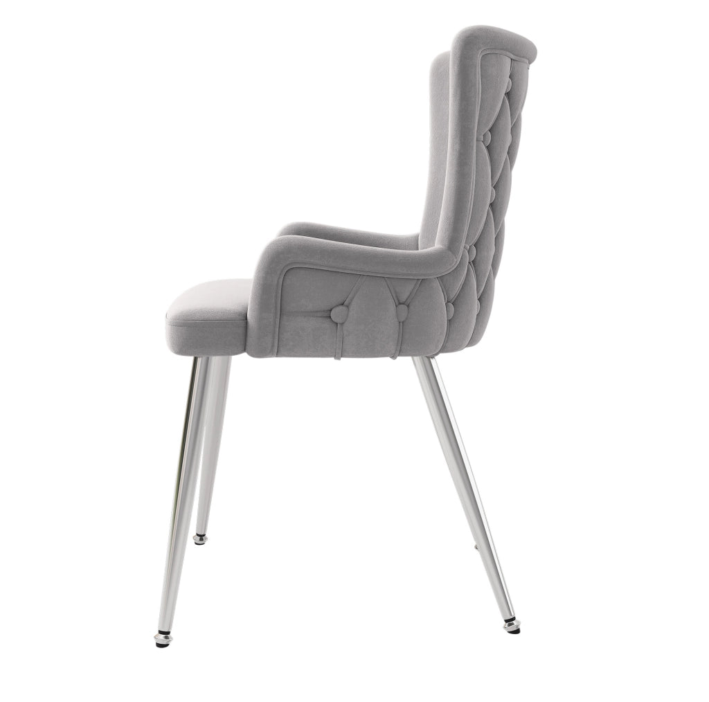 Set di 4 sedie da pranzo in velluto grigio con gambe in metallo argento