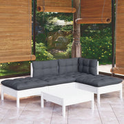 Set Divani da Giardino 5 pz con Cuscini Bianchi Legno di Pino 3096293