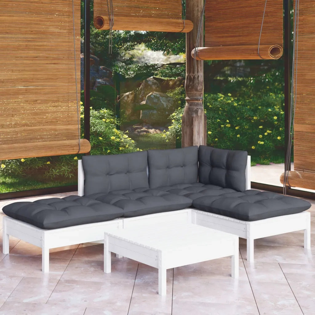 Set Divani da Giardino 5 pz con Cuscini Bianchi Legno di Pino 3096293