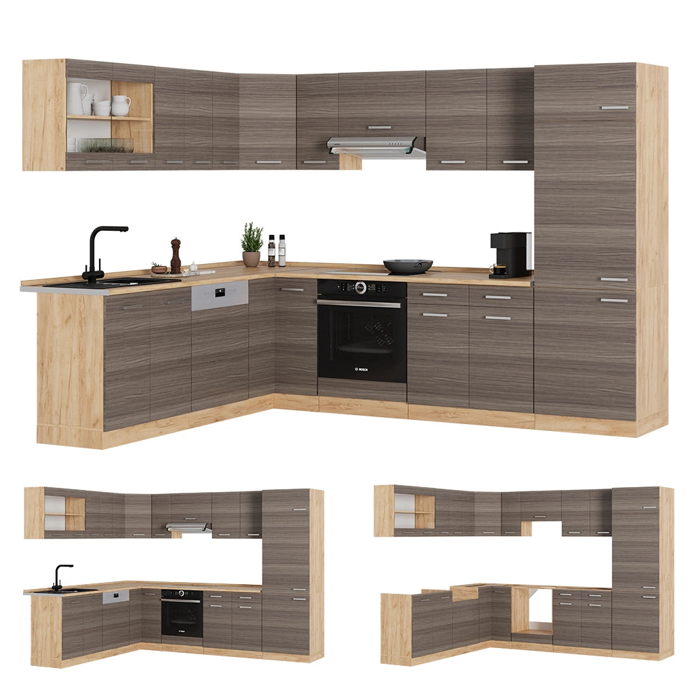Vicco Cucina angolare completa Grigio nobile/rovere dorato 227 x 287 cm , PL Marmo