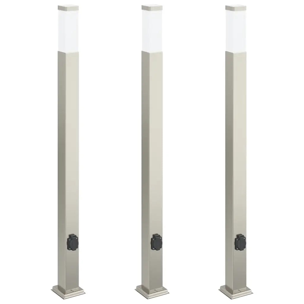 Lampioni a colonnina con presa elettrica 3 pz 110 cm Acciaio Inox IP44 4006064