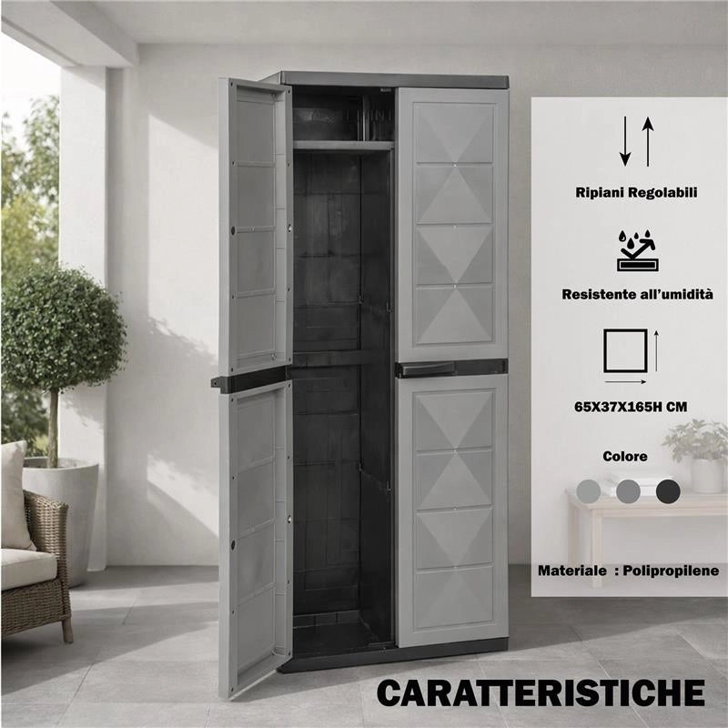 ARMADIO BASIC LINE CON 1 PORTA SCOPE E 3 RIPIANI REGOLABILI - DARK GREY DIMENSIONE 65X37X165