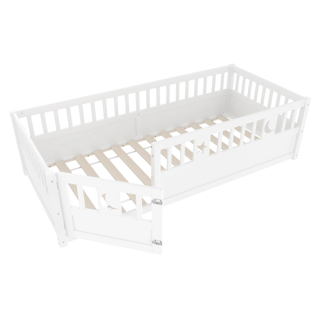 Letto per bambini 90×190 cm con sponda di sicurezza e serratura; senza materasso; bianco