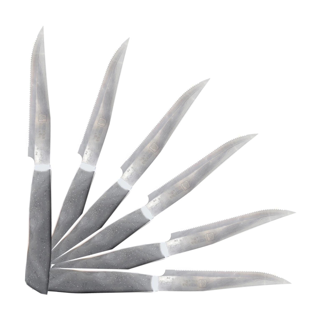 MAURY'S SET DA 6 COLTELLI PER BISTECCA IN ACCIAIO INOX GRIGIO EFFETTO PIETRA