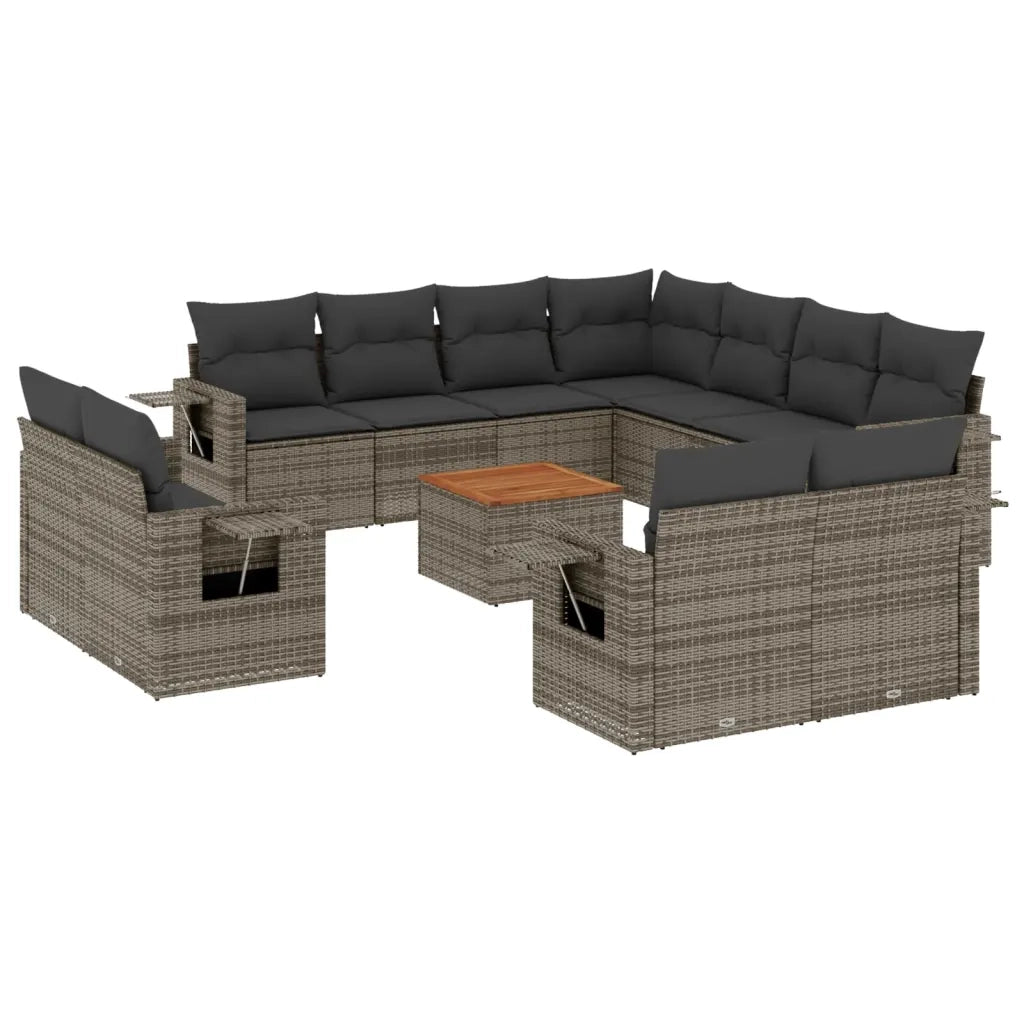 Set Divani da Giardino 12 pz con Cuscini Grigio in Polyrattan 3224828