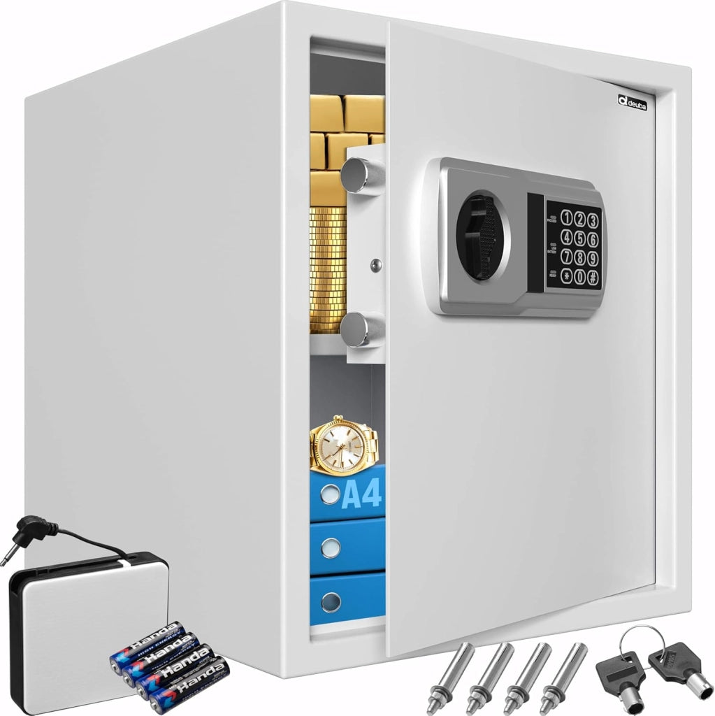 ® XXL Cassaforte Elettronica 35x40x40cm Doppi Bulloni Illuminazione Interna Cassetta Sicurezza Documenti Nero