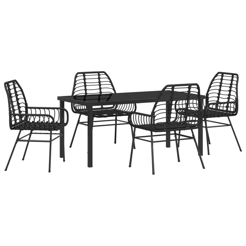 Set da Pranzo da Giardino 5 Pezzi Nero Polyrattan