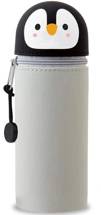 Etui 2-in-1 in silicone - Pinguino, etui morbido in silicone per penna, astuccio e penne, astuccio animale, astuccio (pinguino grigio)