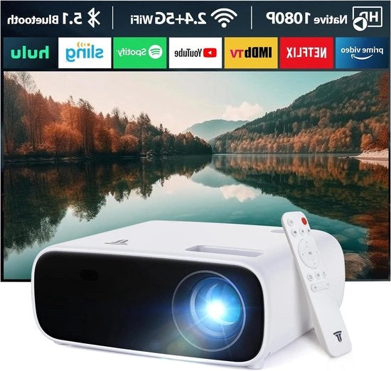 Proiettore mini 1080p Full-HD Wi-Fi e Bluetooth con altoparlante compatibile con iOS, Android, laptop, HDMI, PC, TV stick, USB. Proiettore portatile mini
