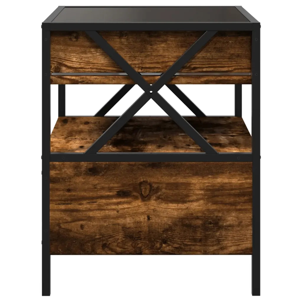 Comodino con LED Infinity-Tavolino da notte Rovere Fumo 40x40x51 cm 435258