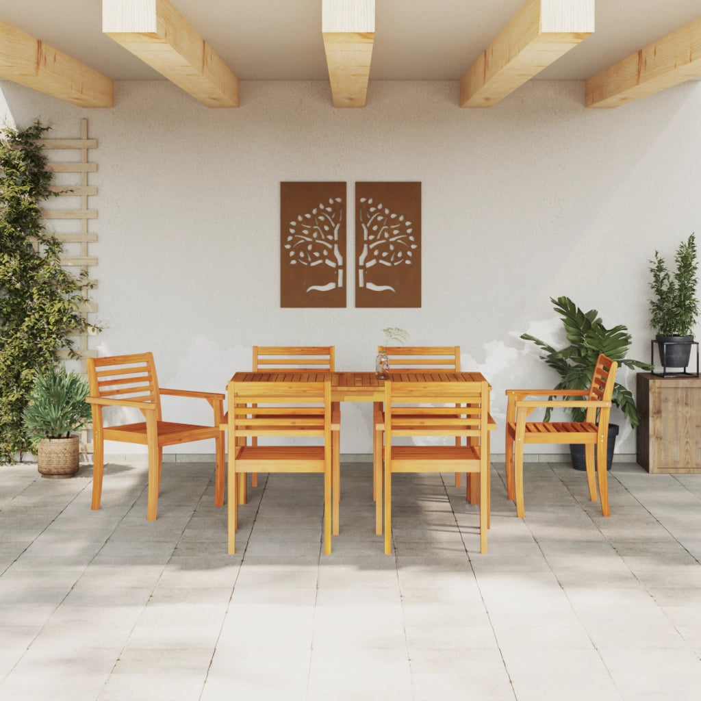 Set da pranzo in legno massello di acacia per il giardino, 7 pezzi