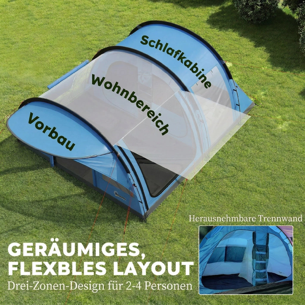 Tenda Tunnel 4 Persone con Cabina ¨C zephmum ¨C Grigio Verde Marrone 300x300x200 cm