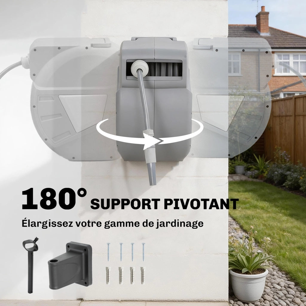 Avvolgitubo Murale Automatico Giardino 20m ¨C Xylo ¨C Grigio ? 15mm Rotazione 180¡ã