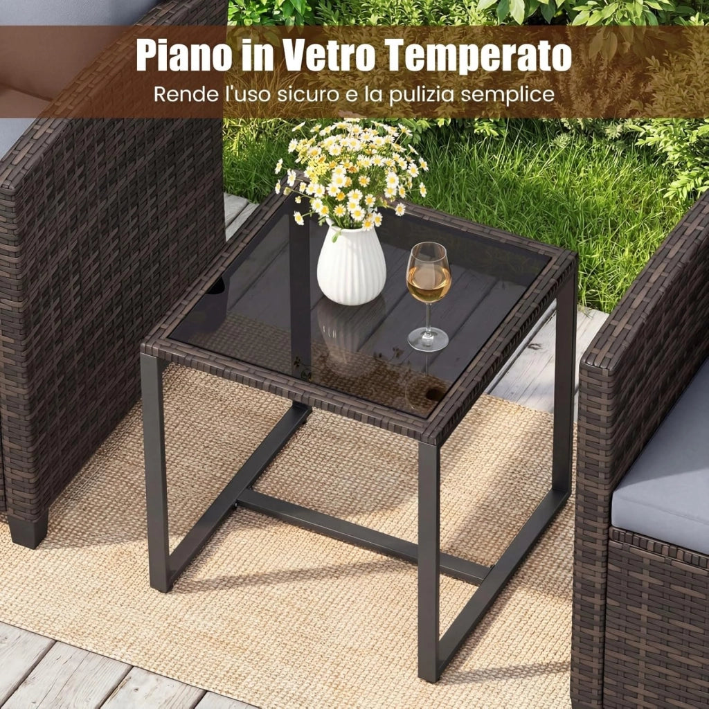 Set Mobili da Giardino 3 Pezzi, Salotto da Esterno in Rattan PE con 2 Poltrone e 1 Tavolino in Vetro Temperato, Set da Conversazione con Cuscini Sfoderabili per Patio (Grigio, Modello 5)