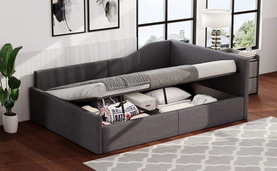 DESMIU Letto Divano 140 × 200 cm 1 posto con contenitore, senza materasso, in MDF e compensato, grigio