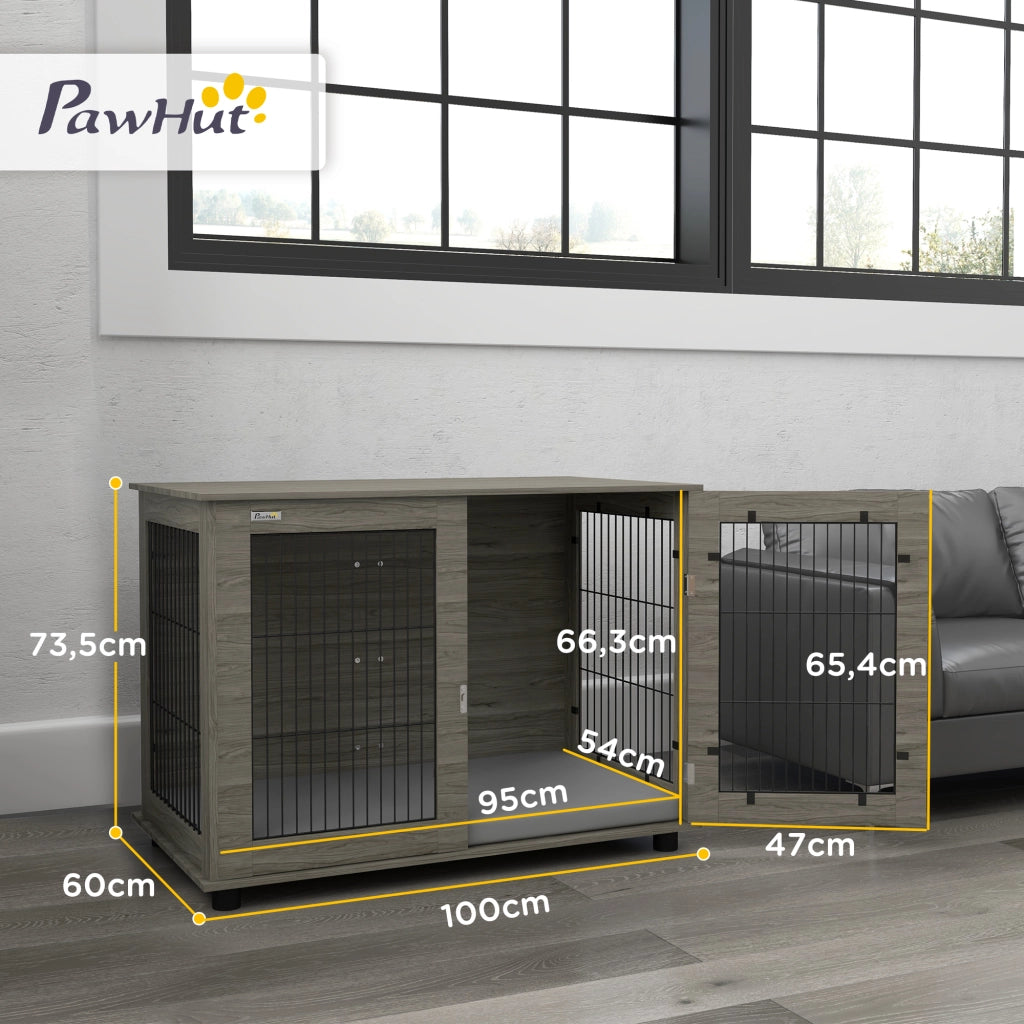 Tavolo per cani con gabbia ¨C zephmum ¨C grigio 100x60x73.5 cm