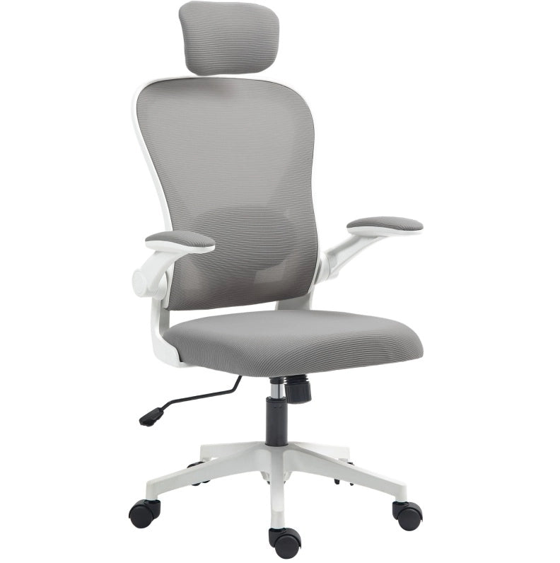 Sedia da Ufficio Ergonomica con Supporto Lombare Regolabile e Braccioli Ribaltabili Grigia