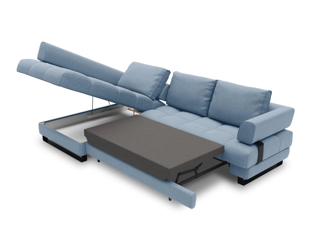 Cosmopolitan Design - Divano convertibile angolare sinistro con box "Clinton" 5 posti in tessuto strutturato blu 