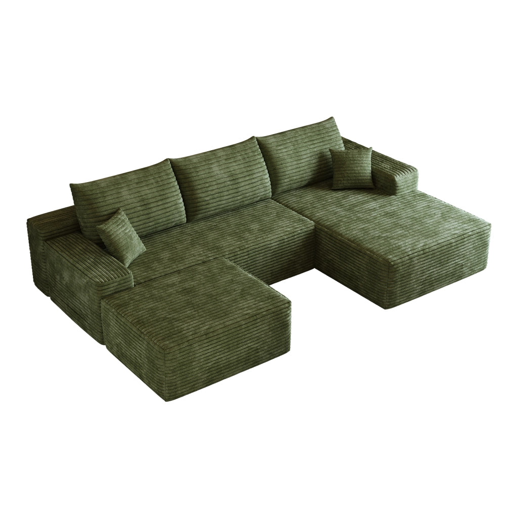 Divano angolare modulare con chaise longue; in tessuto verde