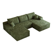 Divano angolare modulare con chaise longue; in tessuto verde