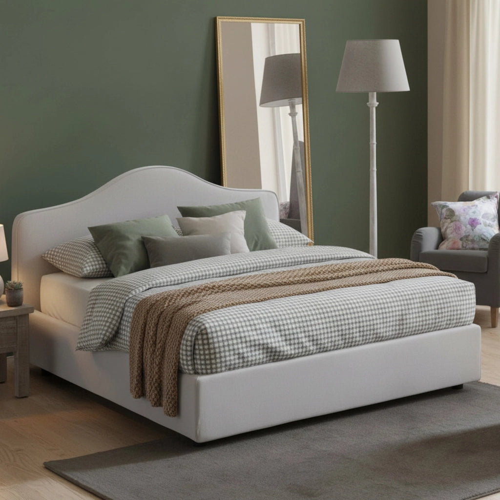 Letto Matrimoniale Alborella, Letto Matrimoniale Sfoderabile Made in Italy, Bianco