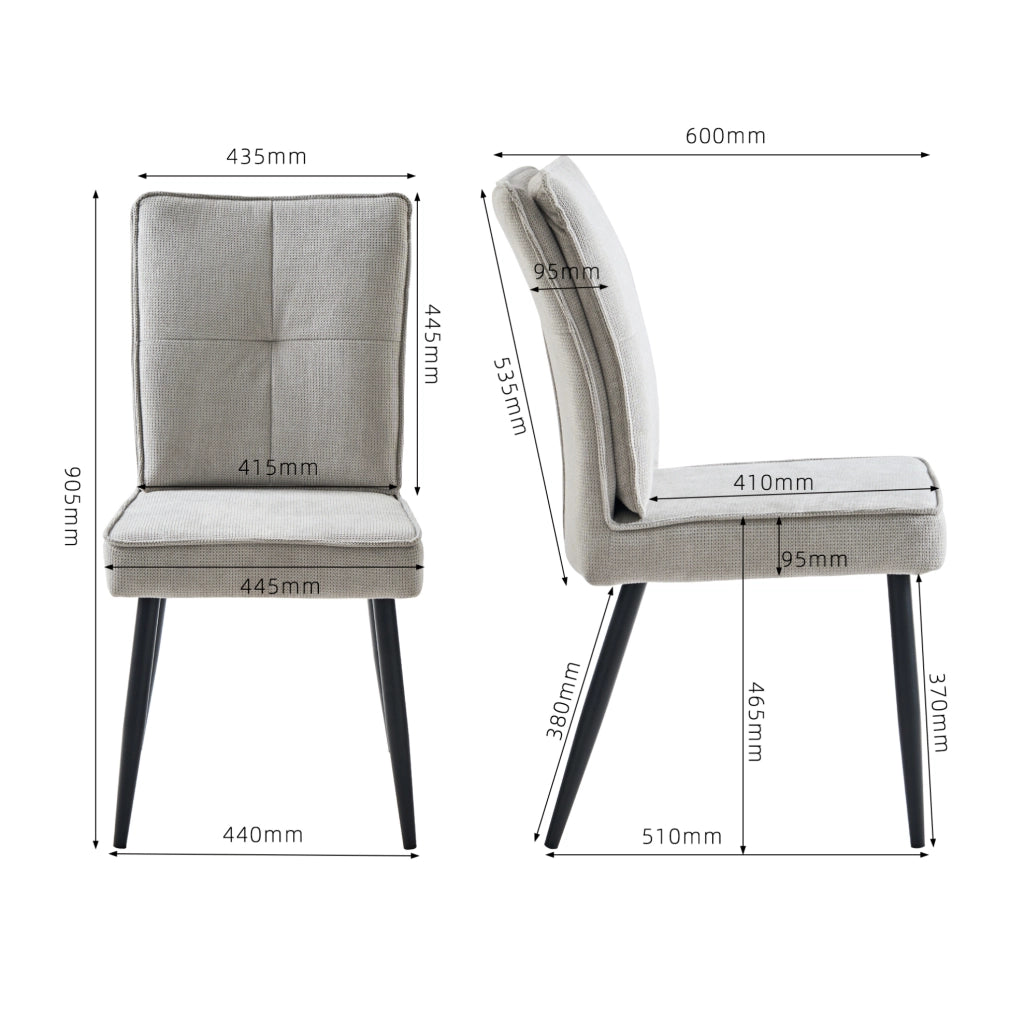 Set di 2 sedie da pranzo con rivestimento in ciniglia a motivo pied de poule e gambe in metallo nero grigio chiaro