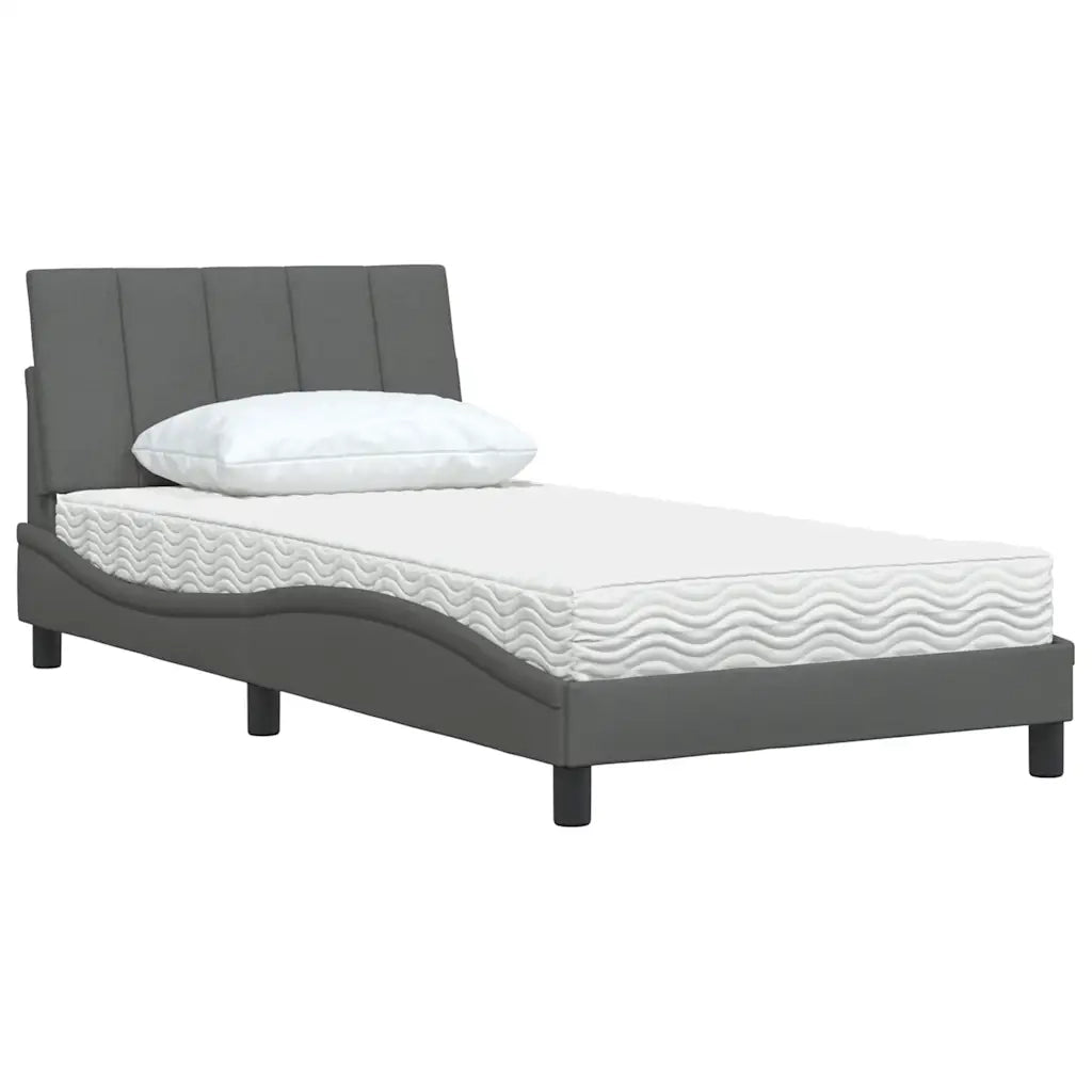 Letto con Materasso Hanko Grigio Scuro 100x200 cm in Tessuto 3310511