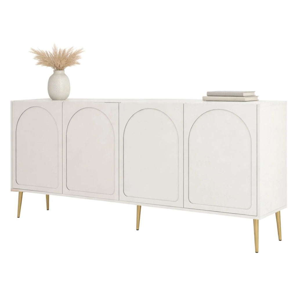 Madia Torno, Credenza 2 Ripiani, 180x35x80h cm Bianco Crema