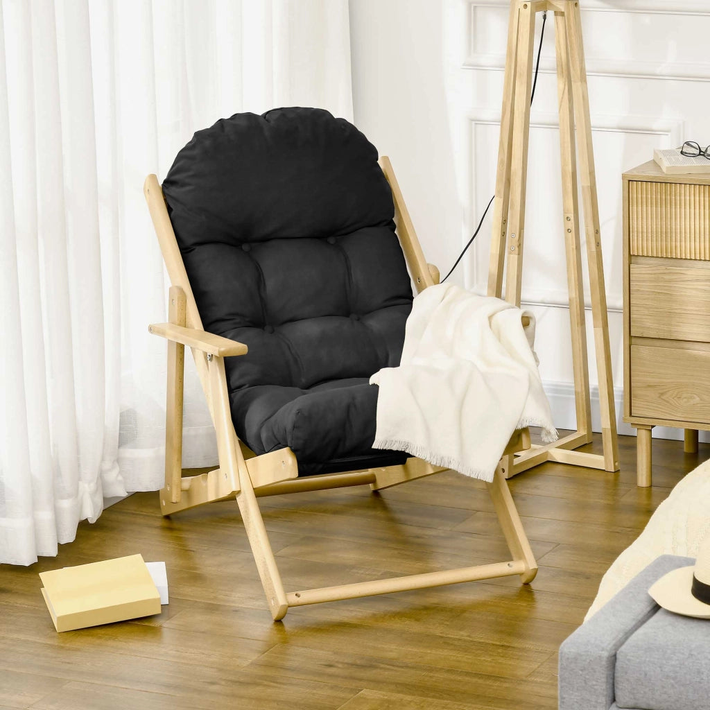 Poltrona Relax Reclinabile Pieghevole in Legno ¨C Minimal ¨C Grigio Scuro con Cuscino