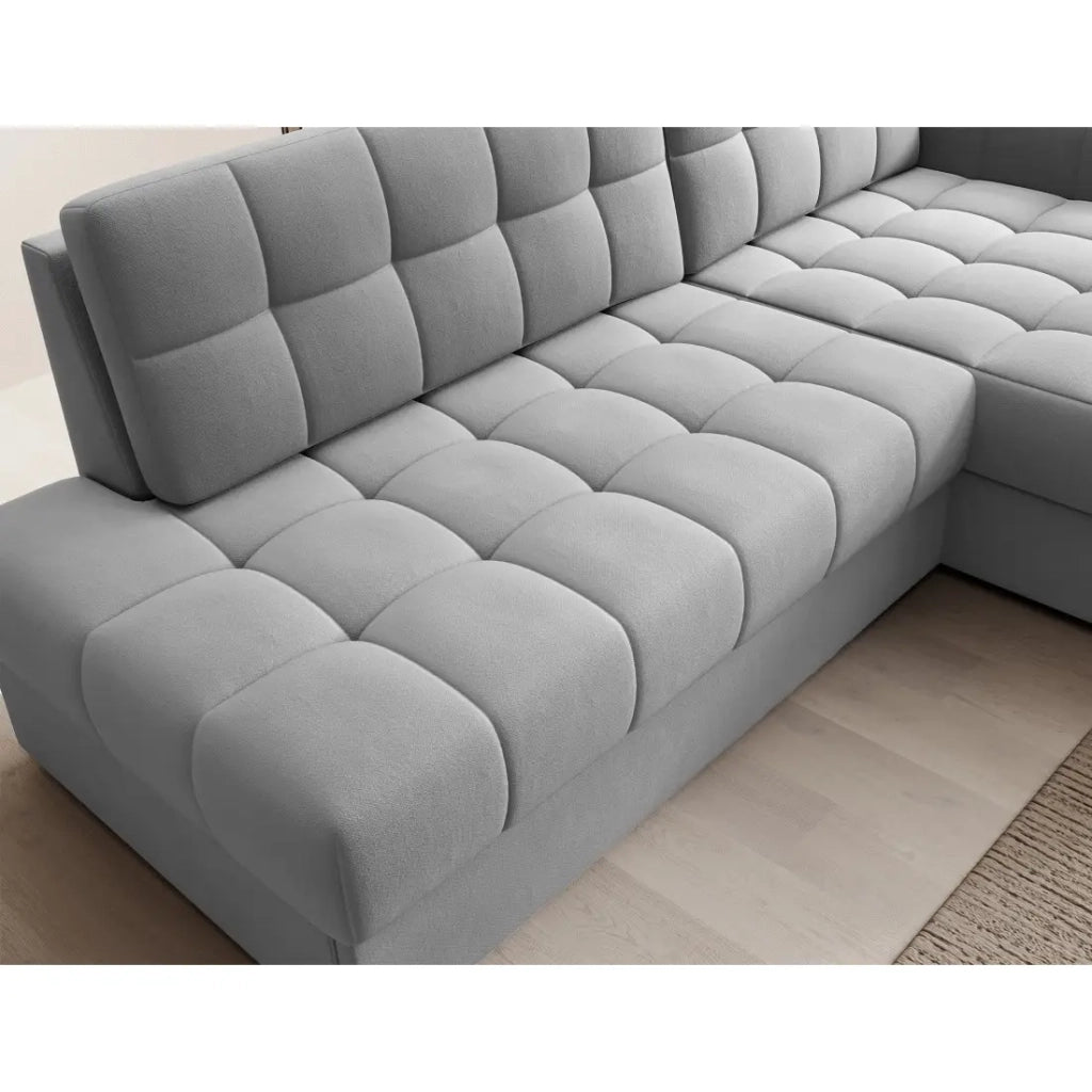Divano angolare trasformabile CUBITO grigio 240 cm con contenitore e letto