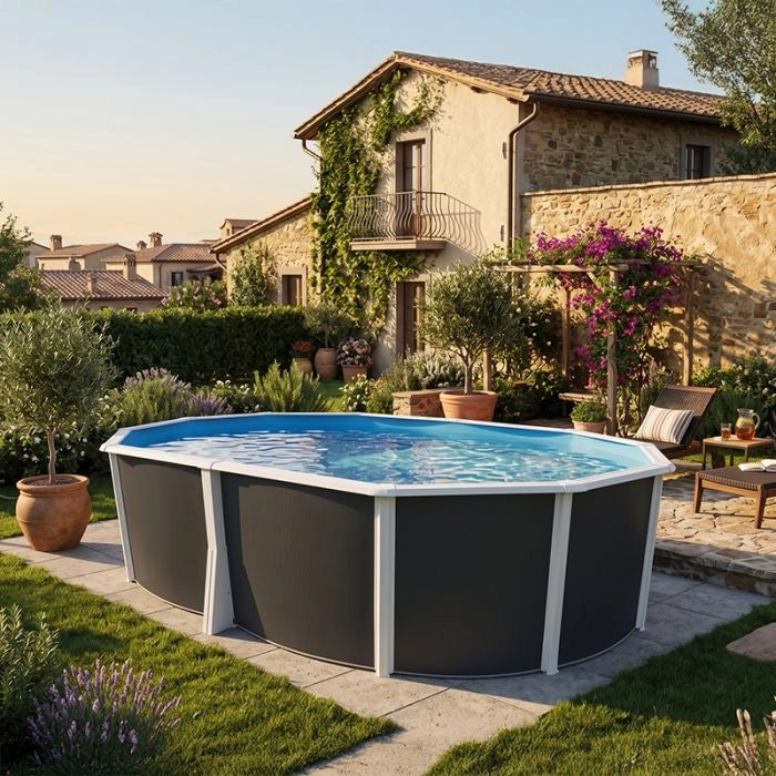 Piscina Fuori Terra Steeldesign Omega 550 Liner 0,6 Mm - 5,50 X 3,66 X H.1,32 M - Kit Base