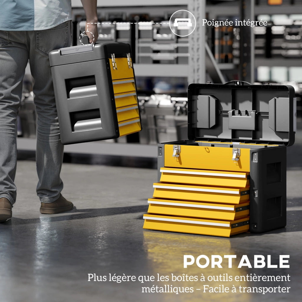 Cassettiera Porta Utensili 4 Cassetti ¨C Xylo ¨C Acciaio Giallo 49,7x25,3x40,7cm