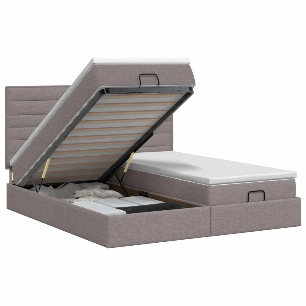 Letto ottomano con materasso con testiera 2 pz Tortora Tessuto 3457838