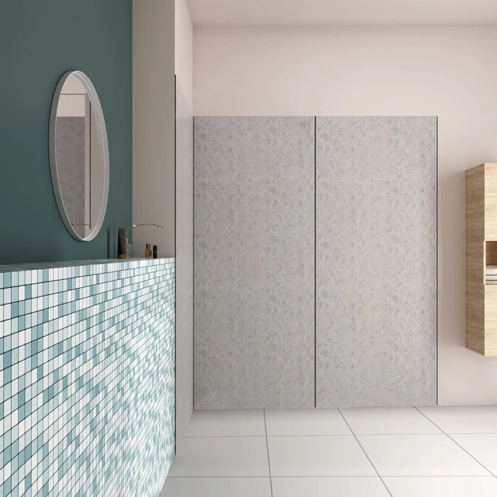 H.210 cm Pannello Doccia ad Angolo 90x100x100 cm Realizzato in Alluminio da 3 mm con Profili Finitura Grigio Cemento per Rivestimento Parete Bagno