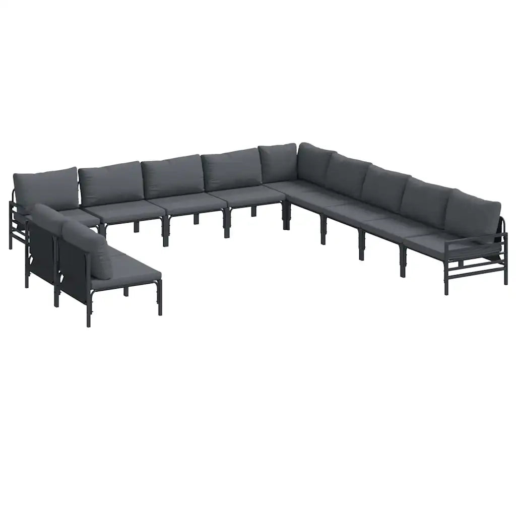 Set Divano da Giardino con cuscino 11 pcs Nero Acciaio
