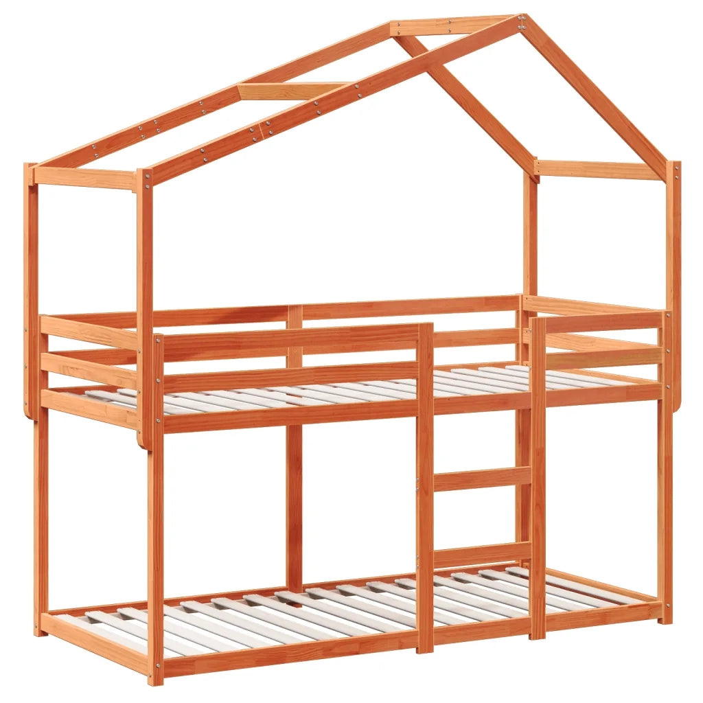 Letto singolo | Letto per adulti | Letto a Castello con Tetto Marrone Cera 90x190 cm Massello Pino