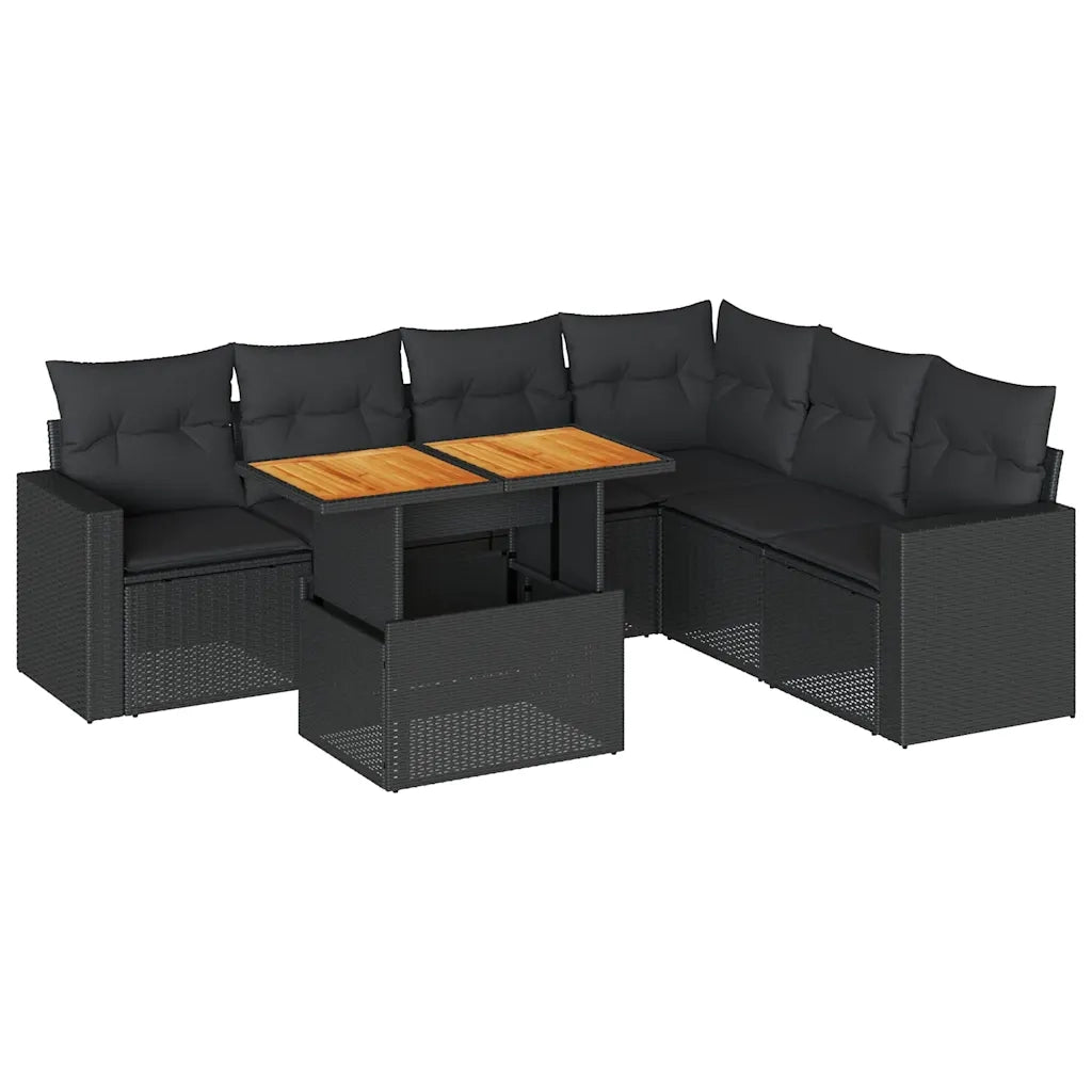 Set Divani da Giardino con Cuscini 7pz Nero Polyrattan