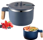 Ramenkom instant, acciaio inossidabile, ciotola di zuppa giapponese, 1000 ml, doppio isolato, chiuso ermeticamente, ciotola per pasta con coperchio, impermeabile, ciotola per instant noodles, servizio (blu)