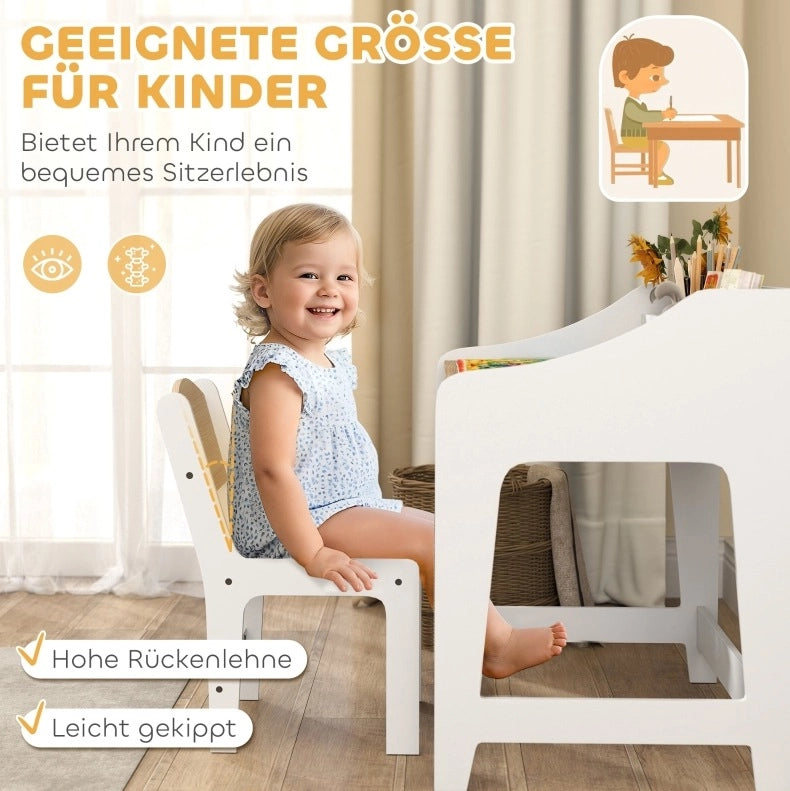 Set scrivania e sedia per bambini in legno con vani